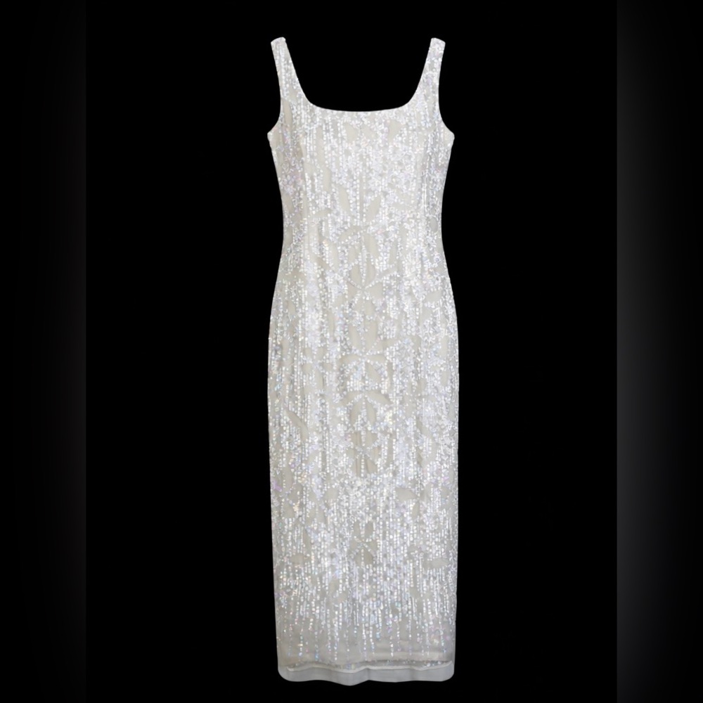 👗 NWT! Adrianna Papell White Holographic Multi Color  Sequin Dress - Picture 2 of 9